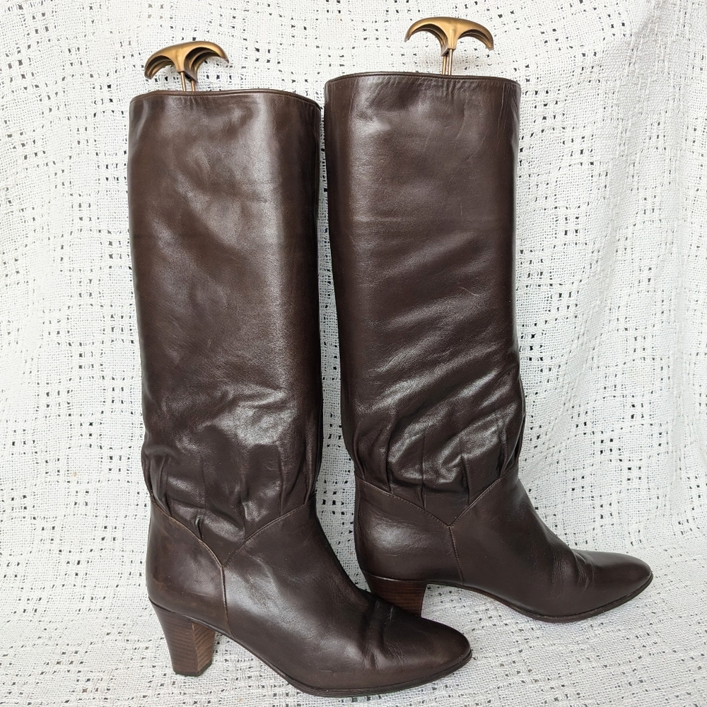 VTG Vero Cuoio Made Italy Lavorazione Artigiano High Brown Leather Boots 10 /9.5